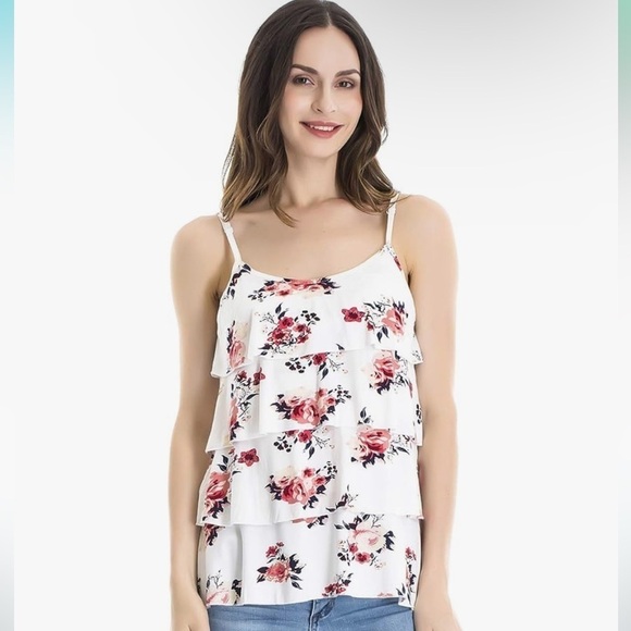 NWT Set of 2 Bearsland Maternity Nursing Floral Camisoles in White & Pink Large - Picture 1 of 16